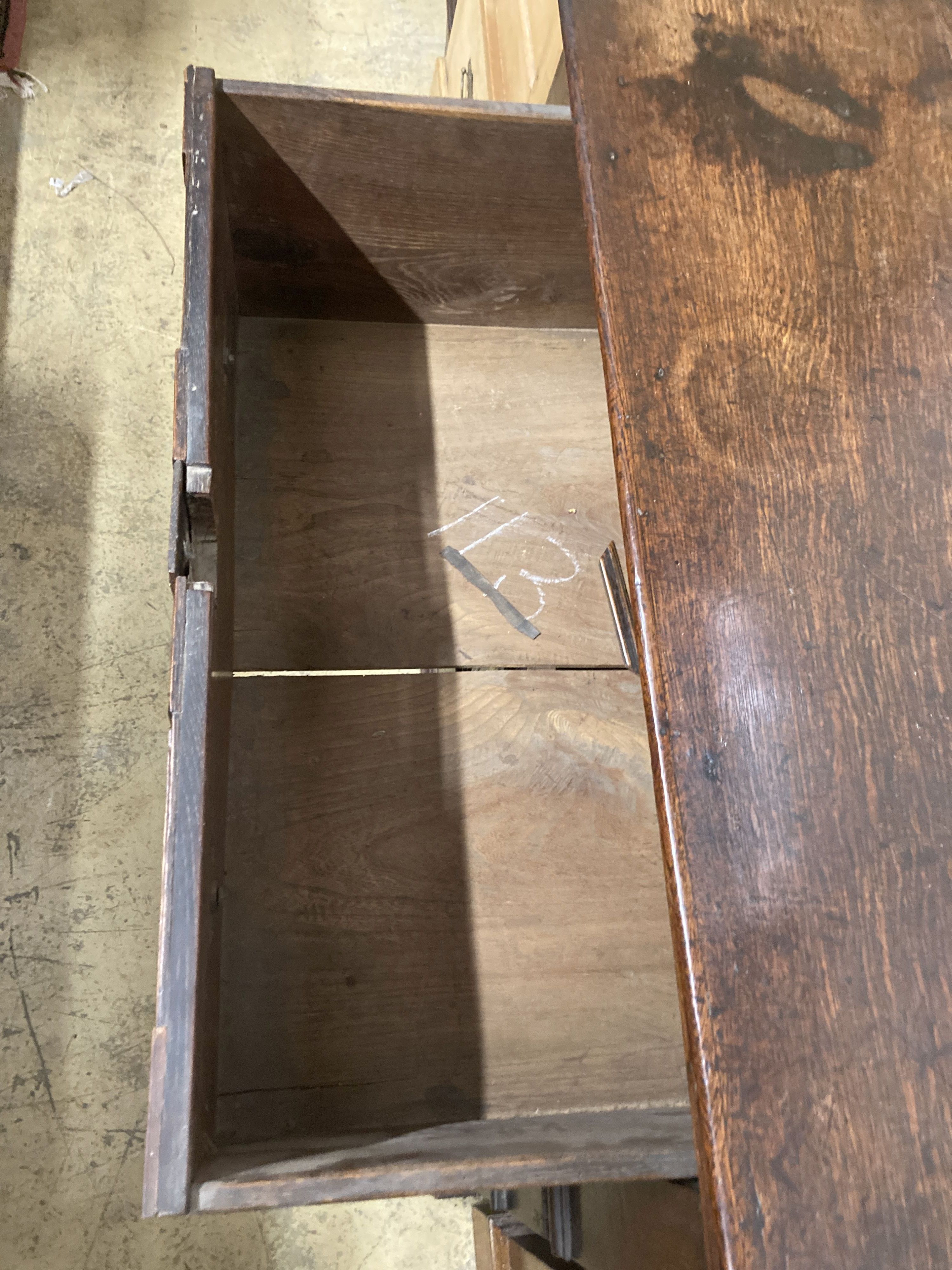 A small late 17th century oak chest, width 96cm, depth 53cm, height 90cm